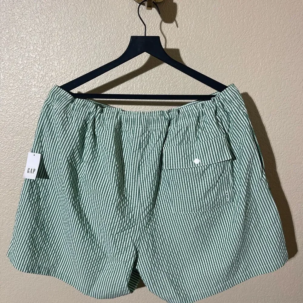 GAP Green and White Striped Men's Swim Board Shorts